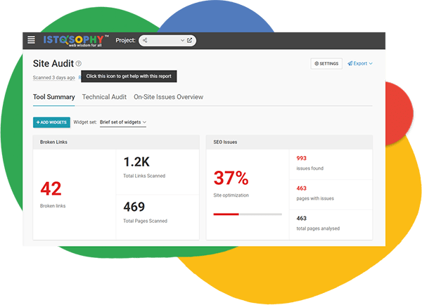 Istosophy SEO Tool Site Audit Page